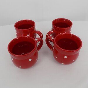 Lot of 4 Temp-tations Polka Dot Red 3.5" tall Flared Cup Original Box Ovenware